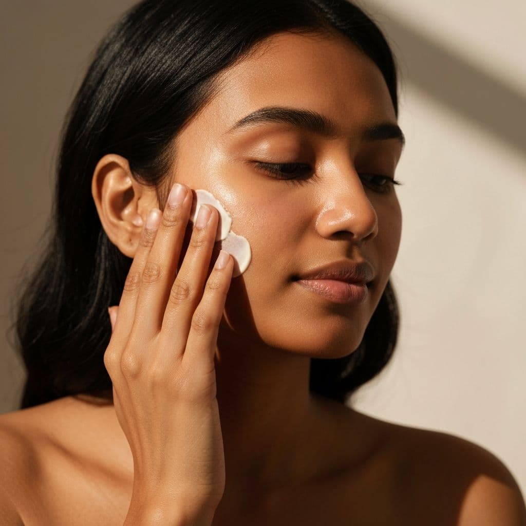 Treatment being applied to the cheek in soft daylight